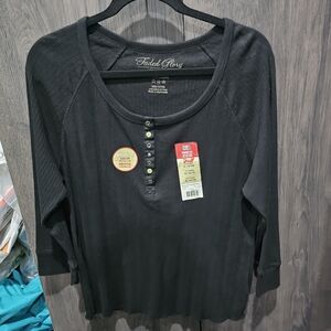 Faded Glory Black Raglan Henley 3/4 Sleeve Perfect Fit Top XL L👀K NWT